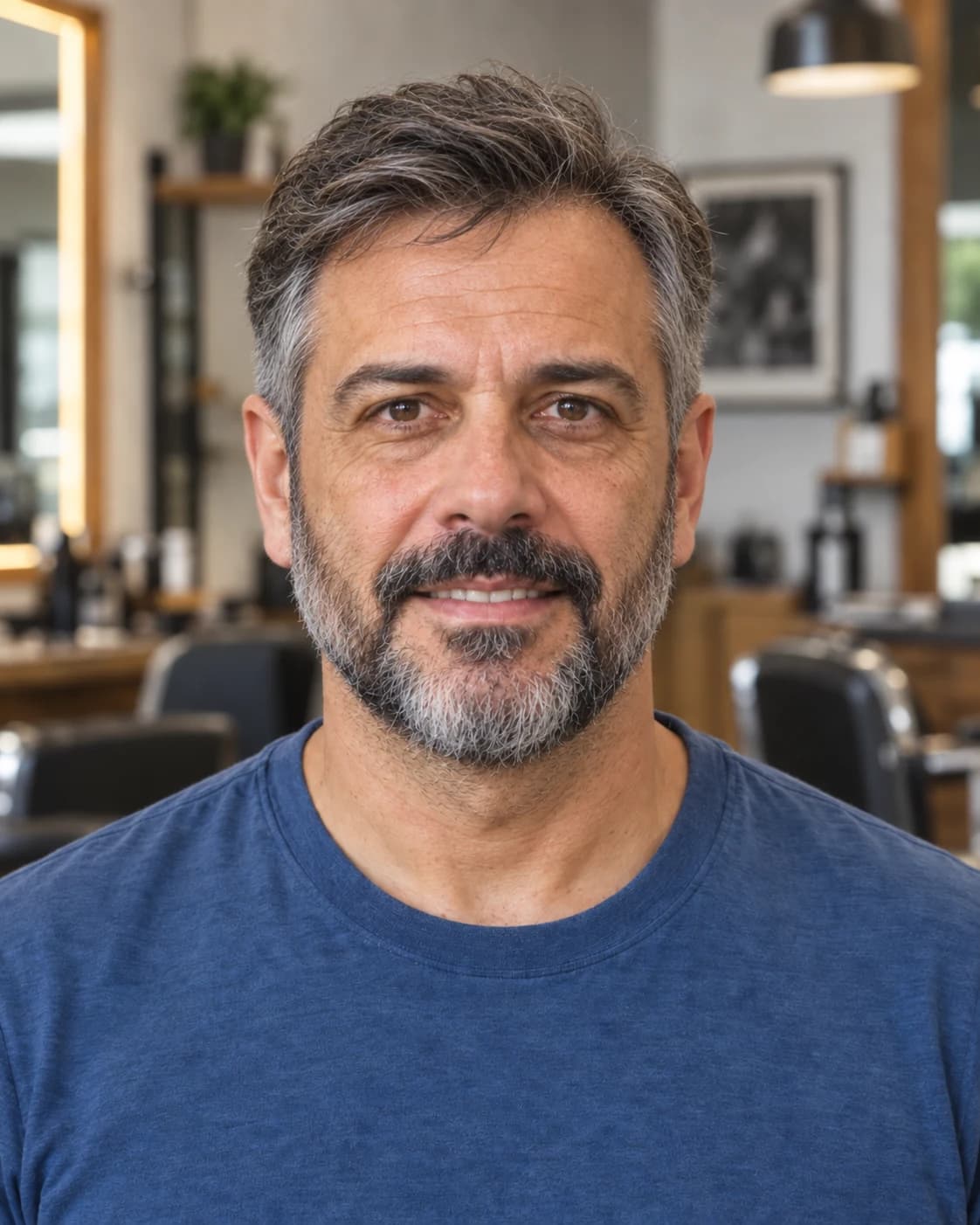 Exemplo de visual masculino com cabelo e barba grisalhos